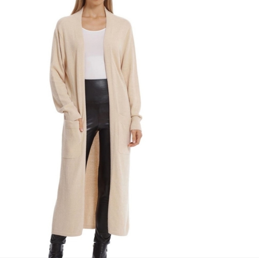 Avec Les Filles Cream Open-Front Long Cardigan - Picture 3 of 8